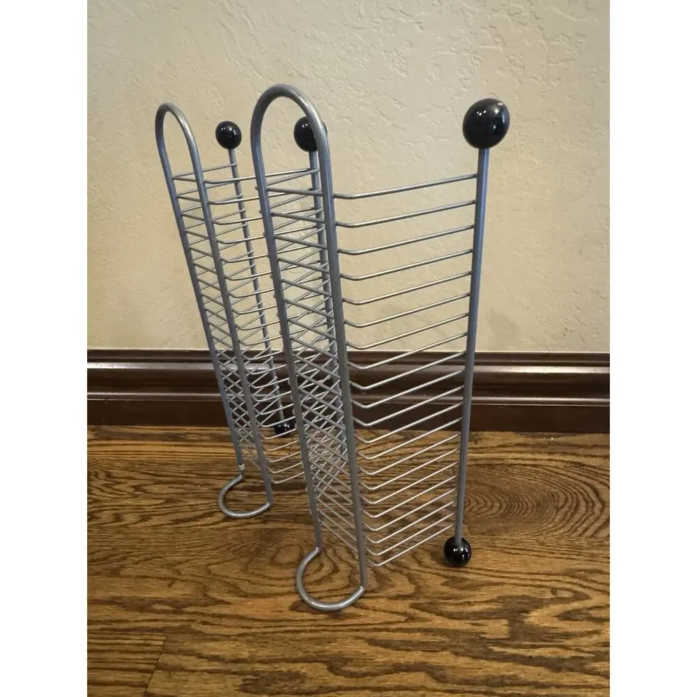 40 CD Silver Metal Black Wood Knobs Wire Media Storage Tower Rack Stand EUC VTG